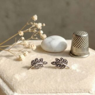 Oxidized Silver Leaf Stud Earrings