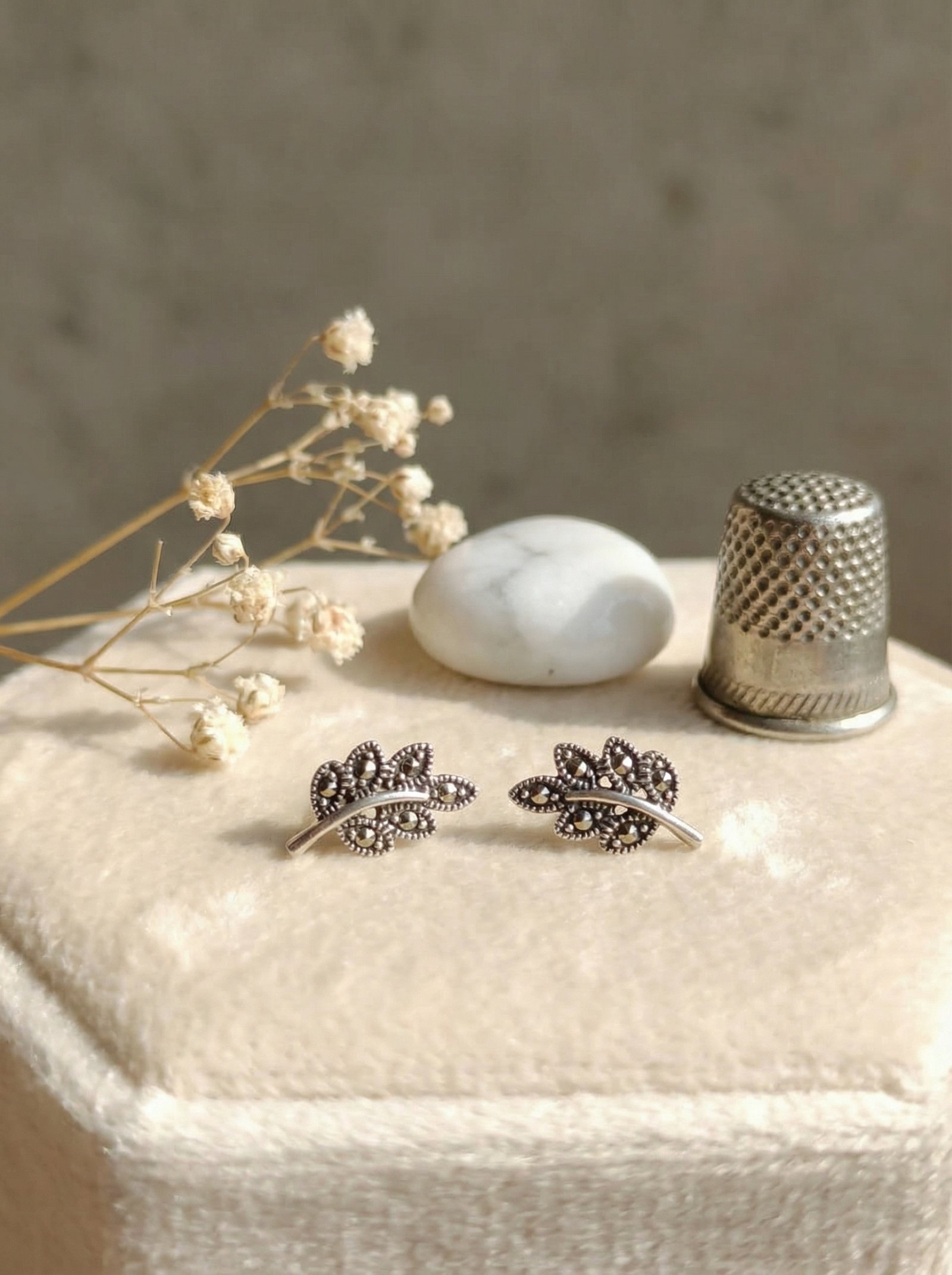 Oxidized Silver Leaf Stud Earrings