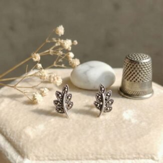 Oxidized Silver Leaf Stud Earrings Straight