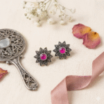 Floral Pink Stone Stud Earrings