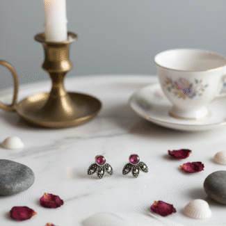 Floral Pink Stone Stud Earrings