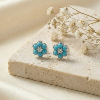 Turquoise Blossom Sterling Silver Stud Earrings