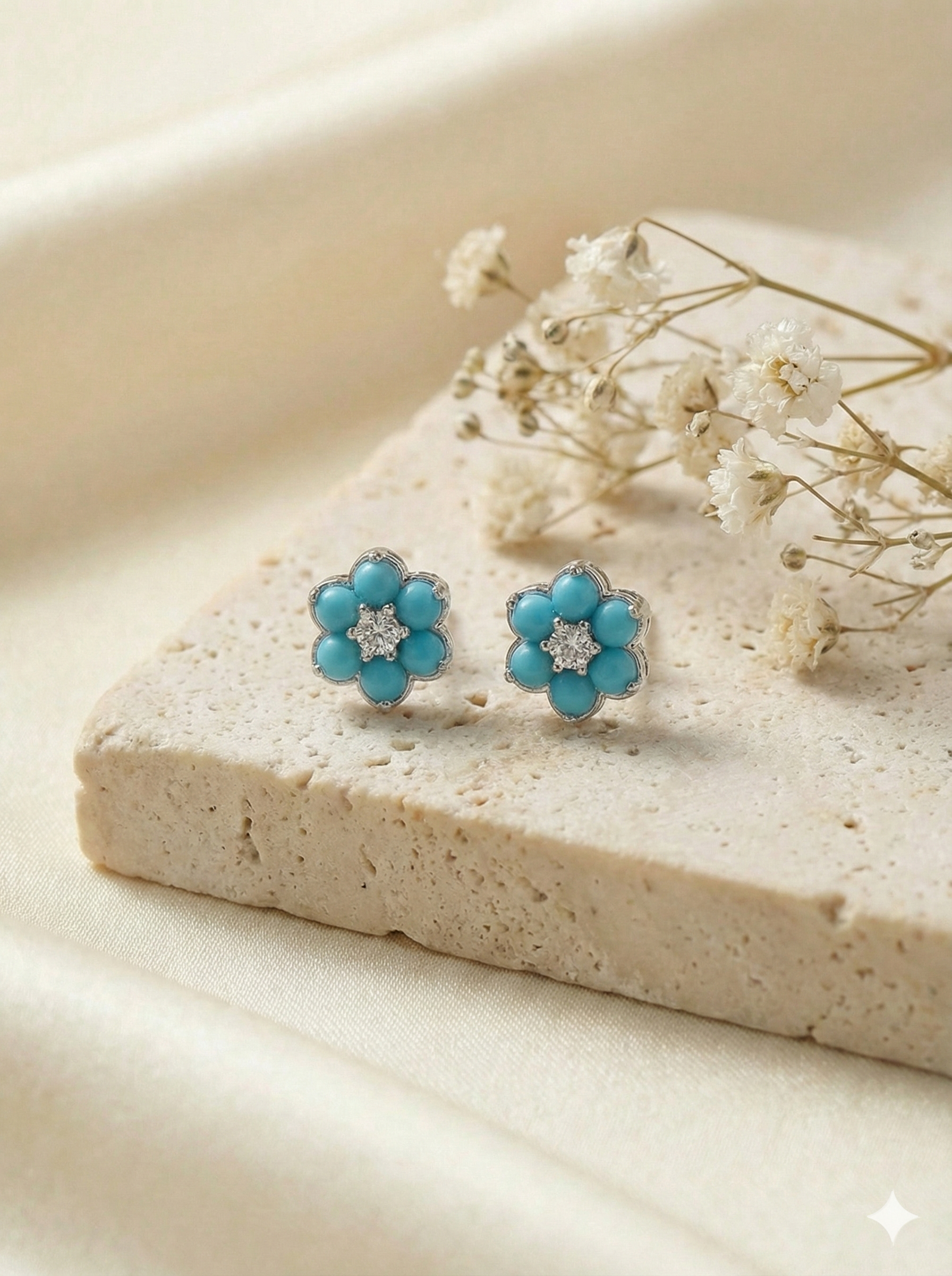 Turquoise Blossom Sterling Silver Stud Earrings