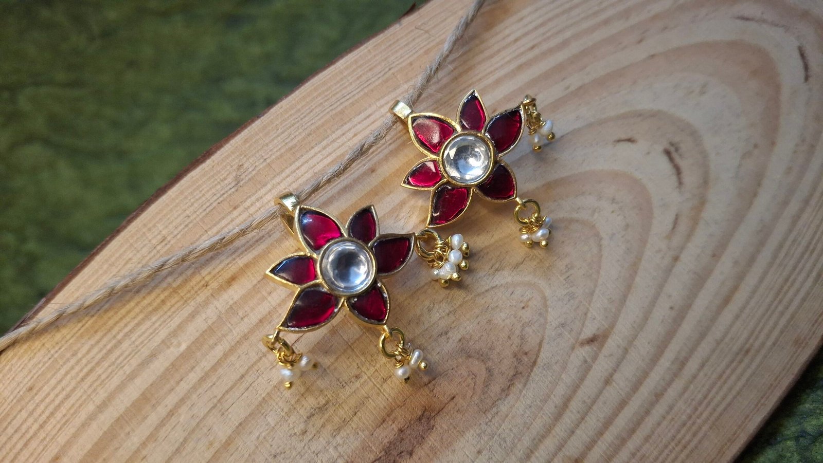 Red Kundan Flower Bugadi