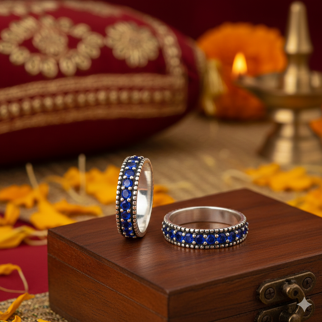 Royal Blue Oxidized Silver Toe Ring