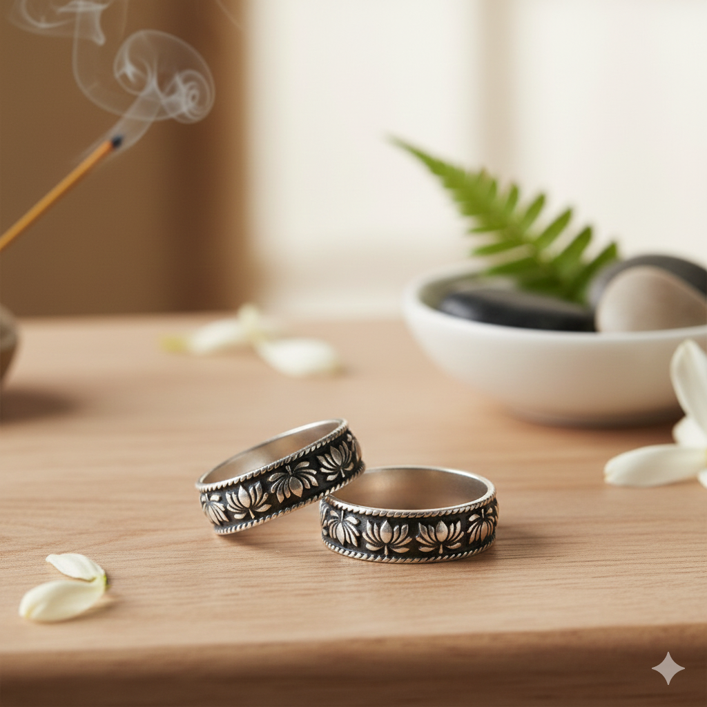 Oxidized Silver Lotus Toe Ring