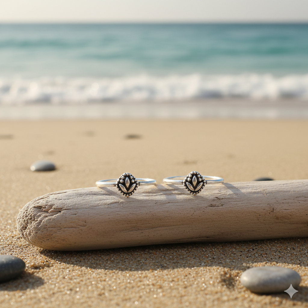 Silver Minimal Petal Toe Ring